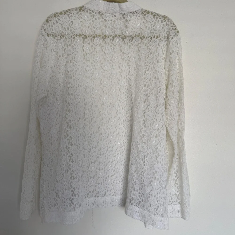 Vintage Tudor Court‎ White Floral Cut Out Open Cardigan Large Lagenlook Spring